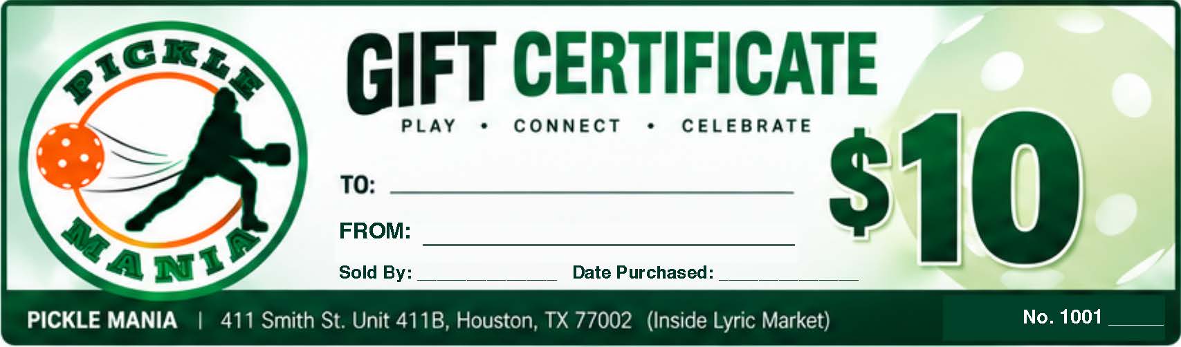 $10 Pickle Mania Gift Certificate