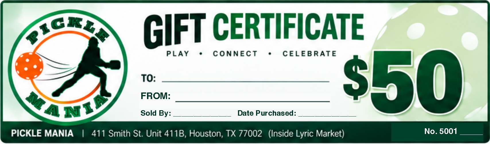 $50 Pickle Mania Gift Certificate
